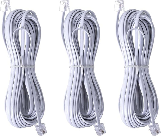 3Pack RJ11 Cable Phone Cord for Landline 25ft Telephone Cord Phone Line Cord RJ11 6P4C Male to Male for Landline Phone and Fax -(White-25Feet)