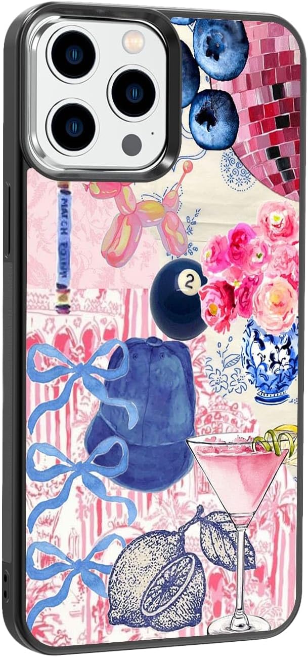 Aesthetic Collage Shockproof Protective Trendy Preppy Phone Case for iPhone 14 Pro Max Cute Flower Bow Cover