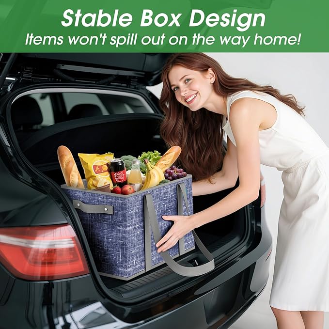 Fab totes Reusable Grocery Bags, Large Foldable Shopping Tote Bags with Reinforced Handles & Hard Bottom,Water Resistant Grocery Bags for kitchen,Picnic,8 Pack,Blue