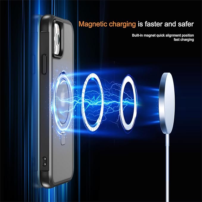 Compatible with iPhone 11 Case with Invisible Magnetic O-Ring Stand Military-Grade Translucent Case for iPhone 11 6.1" [Compatible with Mag-Safe][Great Grip Feeling], Black