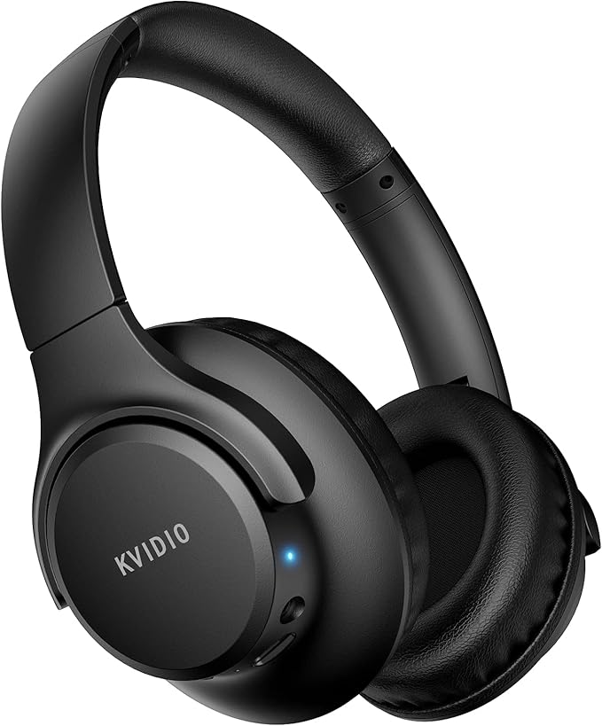 KVIDIO Bluetooth Headphones Over Ear, 65 Hours Playtime Wireless Headphones with Microphone, Foldable Lightweight Headset with Deep Bass, HiFi Stereo Sound Low Latency for Travel Work Cellphone