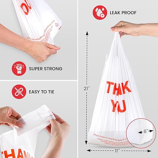 Grocery Plastic Bags White (11"x6"x21") Store Bags 300 Count