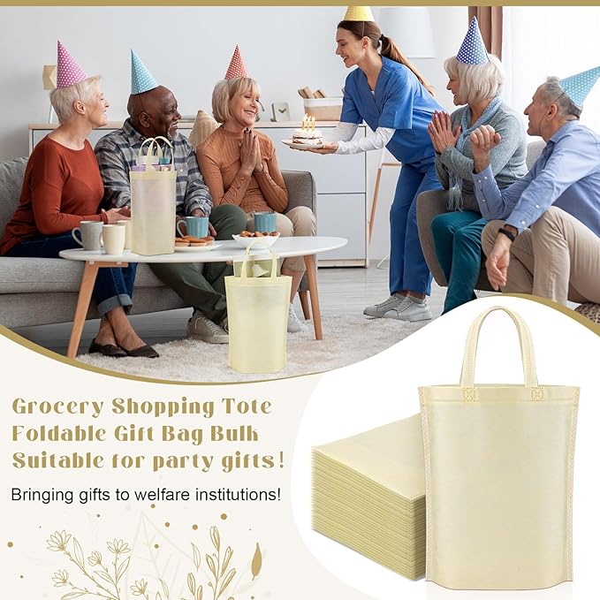 Windyun Reusable Grocery Bags Large Non Woven Shopping Bags with Handle Foldable Portable Tote Carryall Bulk 11.8x6x13.8 Inch