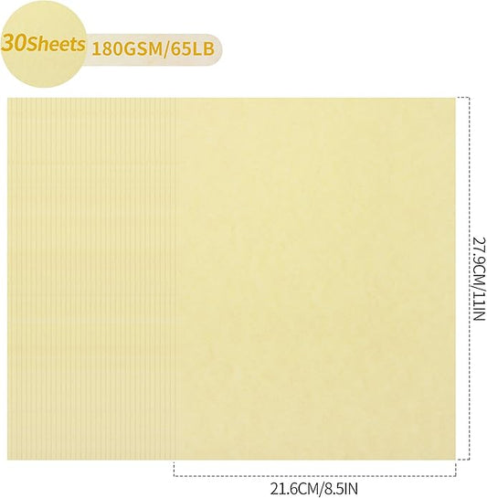 30 Sheets Parchment Paper - Creamy Yellow 8.5” x 11” Letter Size Parchment Card Stock 65lb Heavyweight Paper Thick Vintage Paper for Certificate, Crafts, Business Cards, Invitations PAP04CY