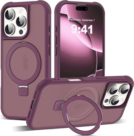 Compatible with iPhone 16 Pro Case with Invisible Magnetic O-Ring Stand Military-Grade Translucent Case for iPhone 16 Pro 6.3" [Compatible with Mag-Safe][Great Grip Feeling], Wine Red