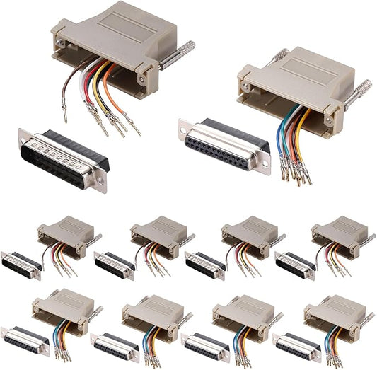 10PCS DB25 Male Female Ethernet Adapter, 25 Pin Serial Port Male Female to RJ45 Ethernet LAN Extend Modular Converter (5PCS Male + 5PCS Female)