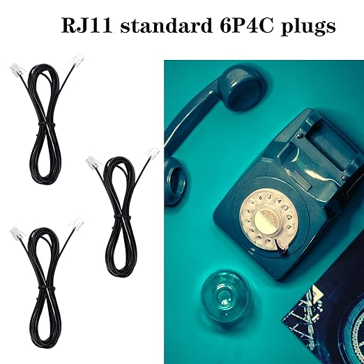 Telephone landline Extension Cord Cable Cord with Standard RJ-11 6P4C Plug (3Ft-3Pack, Black)