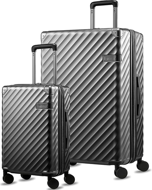 LUGGEX Luggage with Spinner Wheels, Polycarbonate Expandable Hard Shell Suitcase, 2 Piece Set, Charcoal Metallic