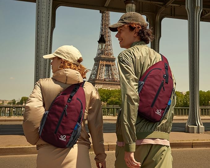 WATERFLY Crossbody Sling Backpack Sling Bag Travel Hiking Chest Bag Daypack (Dark Red)