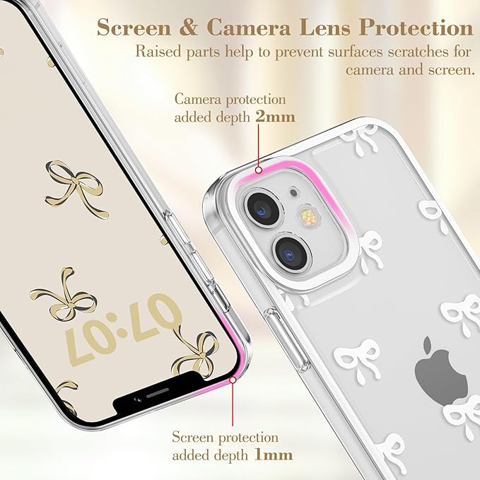 EYZUTAK Case for iPhone 11, Clear Cute Ribbon Bowknot Pattern Aesthetic Transparent Phone Case Raised Camera Protection Stylish Slim Soft Durable TPU Protective Cover for Women Girls - White