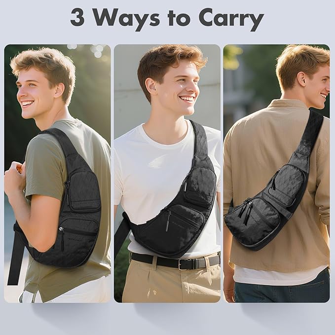 hk Sling Bag for Men with 3‑Layer Sailcloth‑Inspired Performance Fabric, Lightweight Waterproof Sling Bag for Men with Tablet Compartment, Crossbody Bag for men, Commuting, Black