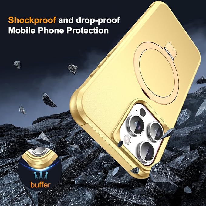 Compatible with iPhone 11 Pro Max Case with Invisible Magnetic O-Ring Stand Military-Grade Case for iPhone 11 ProMax 6.5" [Compatible with Mag-Safe][Great Grip Feeling], Gold