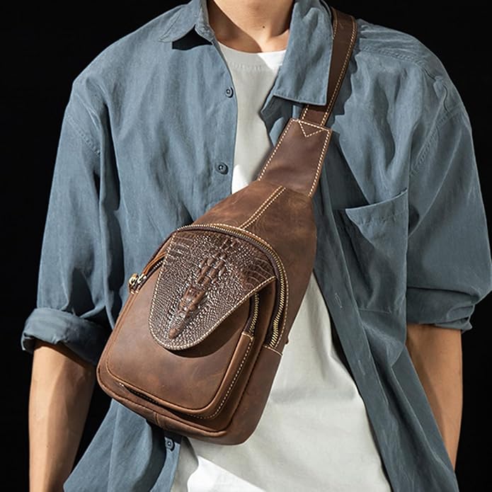 Genuine Leather Sling Bag for Men Women Backpack Chest Shoulder Satchel Crossbody Bags Casual Outdoor Daypack