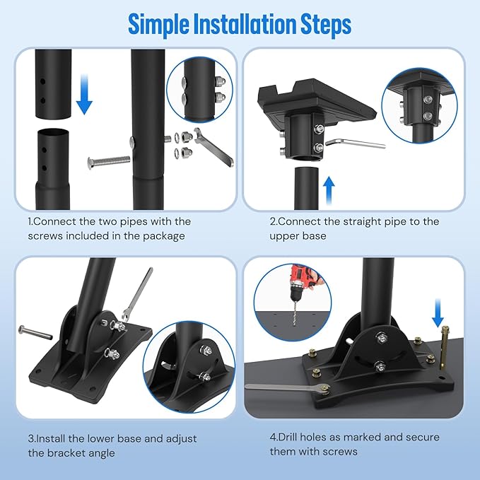 30 Inch Gen 3 Starlink Mount,Adjustable Wall/Roof Starlink Mounting Kit,Compatible with V3 Starlink Standard Dish,Aluminum Alloy, Corrosion Resistant Starlink Mount-Include Aluminum Gen 3 Pipe Adapter