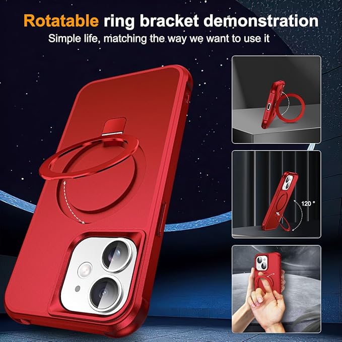 Compatible with iPhone 12 Case & iPhone 12 Pro Case 6.1" with Invisible Magnetic O-Ring Stand [Compatible with Mag-Safe][Great Grip Feeling], Red