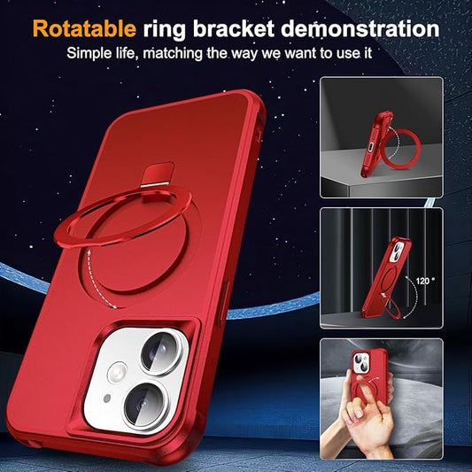 Compatible with iPhone 12 Case & iPhone 12 Pro Case 6.1" with Invisible Magnetic O-Ring Stand [Compatible with Mag-Safe][Great Grip Feeling], Red