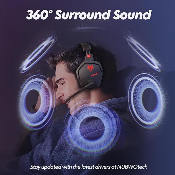 NUBWO Wireless Gaming Headset with Mic for Ps5 Ps4 PC, Zero Interference, 100-Hour Battery All-Day Play, 23ms Sync for Fortnite & Call of Duty/FPS Gamers, Triple Mode All Devices Compatible - Red