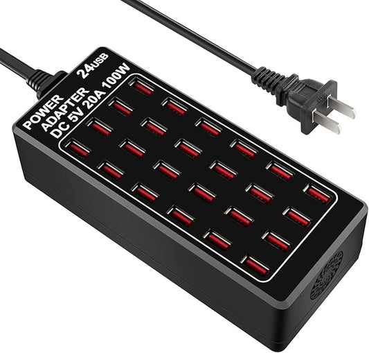 USB Charging Station,Cinlinso 24 Port 100W(20A) Multiport USB Fast Charger with Intelligent Detection for Smartphones,Tablets and More,Suitable for School Hotel Mall Shop Travel