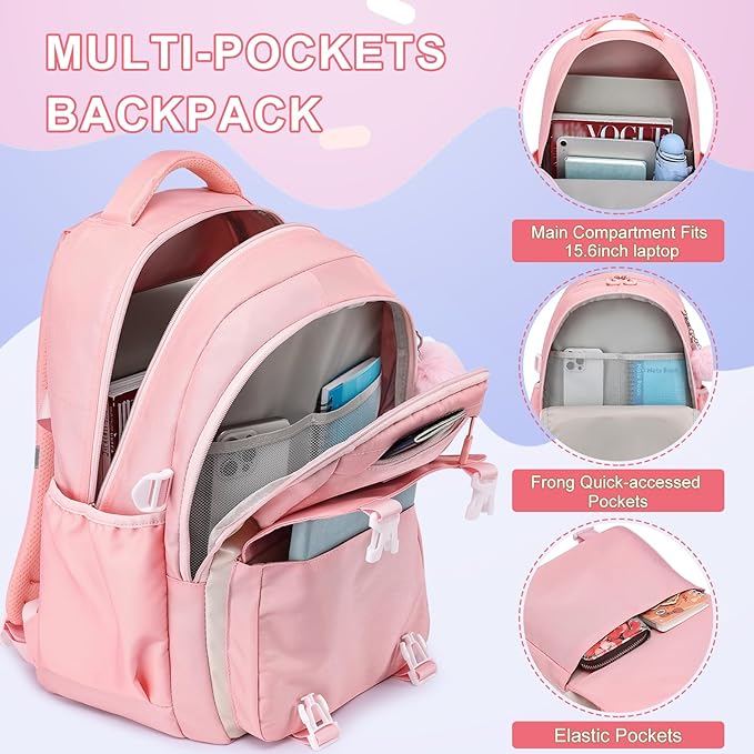 MOMUVO School Backpack Set for Girls,3pcs Bookbag with Lunch Box Pencil Case Kids School Bag Set
