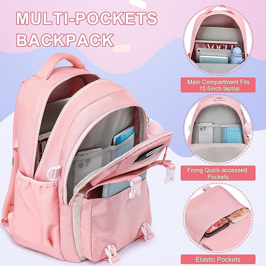 MOMUVO School Backpack Set for Girls,3pcs Bookbag with Lunch Box Pencil Case Kids School Bag Set