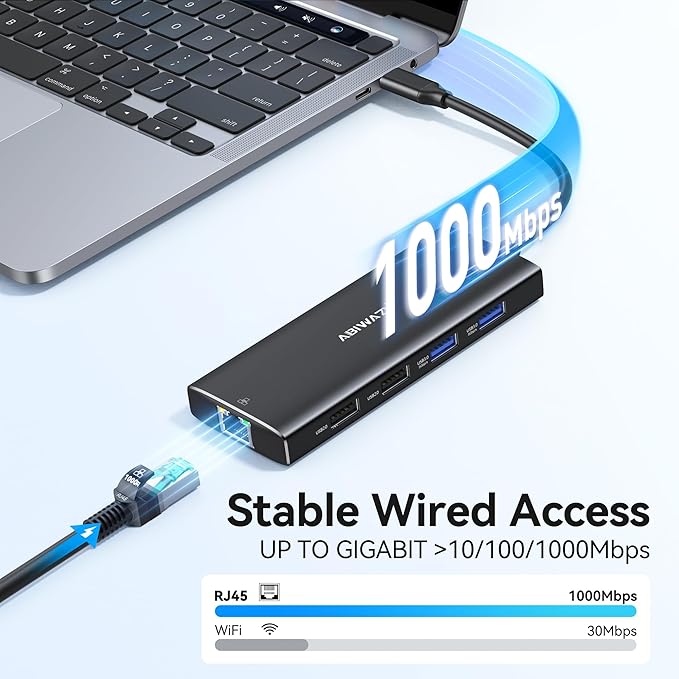 ABIWAZY USB C Hub Ethernet for MacBook Pro/Air, 10 in 1 USB C Multiport Adapter with 4K HDMI, Ethernet Gigabit, 100W PD, USB-C Data Port and SD/TF Slot for Dell XPS, iMac, iPad Pro, Galaxy (Black)