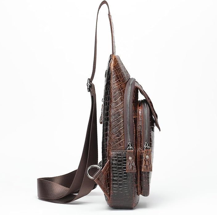 LUKZIJAES Genuine Leather Sling Bag for Men