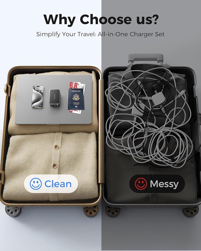 SUPERONE Retractable iPhone charger, 4-Port USB C Charger Block, iPhone Chargers Fast Charging with USB C & Apple Cable, Wall Chargers for iPhones 16/15/14/13/12/11 Series, Pad, Samsung, Pixel - Black