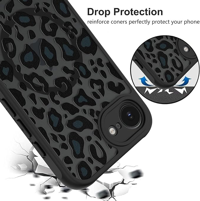 KANGHAR Case for iPhone 16e Phone Case [Compatible with Magsafe] Leopard Printed Pattern Cute Cheetah Protective Magnetic Case for Girls Women Men 6.1"