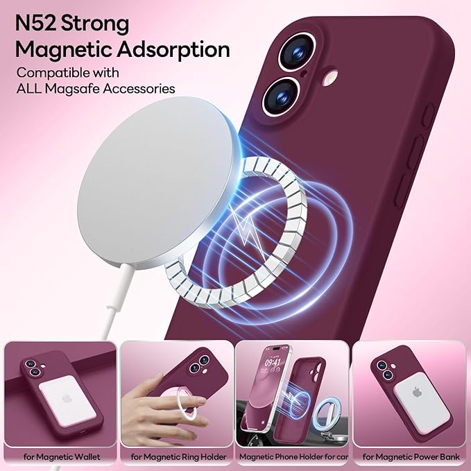 LOVE 3000 Designed for iPhone 17 Case, Premium Silicone [Compatible with Magsafe][Soft Anti-Scratch Microfiber Lining] Shockproof Protective Phone Case for Men Women 6.3", WineRed