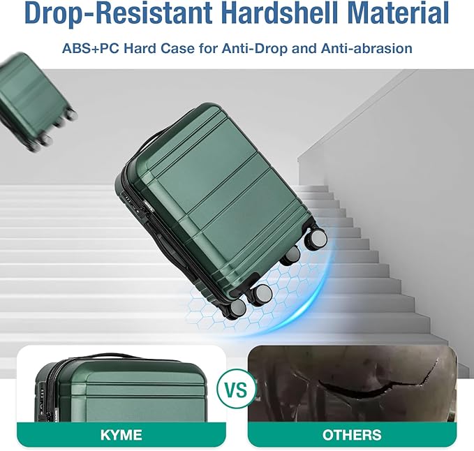 KYME Carry On Luggage 22x14x9 Airline Approved with TSA Lock Hard Shell Carry On Suitcase Lightweight Suitcases with Wheels Small Luggage for Men Women,Carry-On 20 Inch,Green