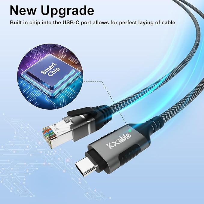 USB C to Ethernet Cable 8FT, Type C to RJ45 Cord, Directly Connected, Gigabit LAN Network, Thunderbolt 3 Compatible, for MacBook Pro/Air, iPad Pro, iPhone 15/15 Pro Max, Dell XPS, Chromebook, More