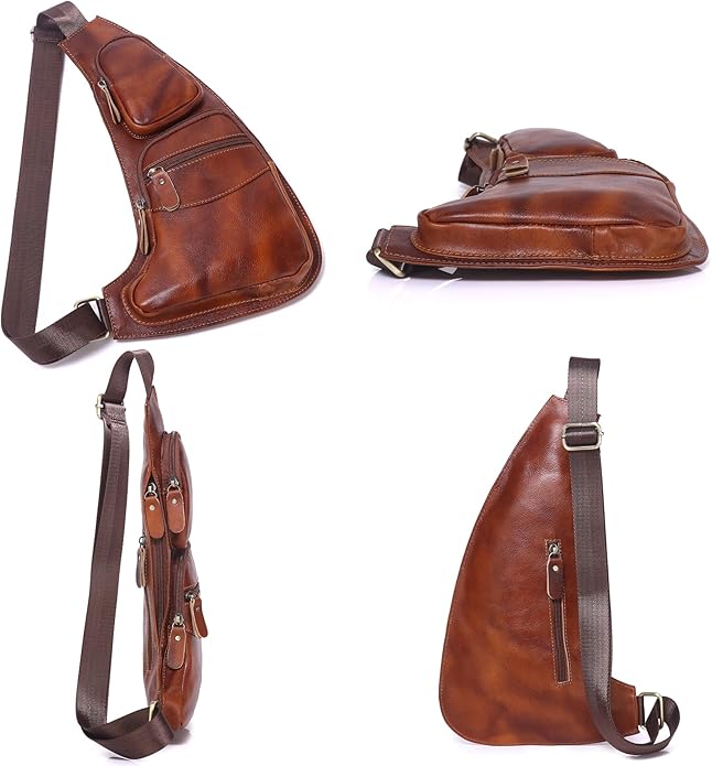 Genuine Leather Sling Bag for Men Women Backpack Chest Shoulder Satchel Crossbody Bags Casual Outdoor Daypack