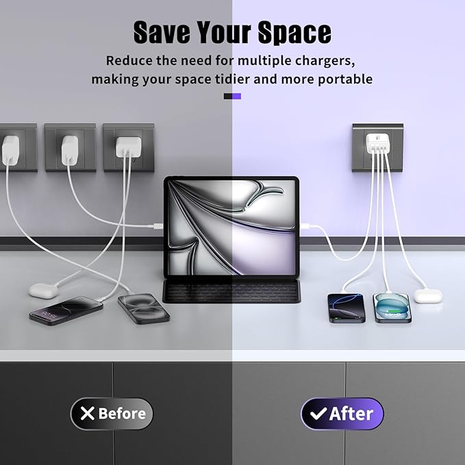 USB C Charger Block, 40W 3Pack 4-Port Type C Fast Charging Wall Cube, Dual PD&QC Power Adapter Multiport Charger Wall Plug Type C Brick for iPhone 16/15/14/13/12/11 Pro Max XR XS, iPad Pro/Air/Mini