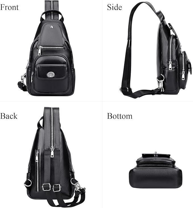 Over Earth Genuine Leather Sling Bag for Women Men Crossbody Backpack Small Chest Bags(O212E Classic Black)