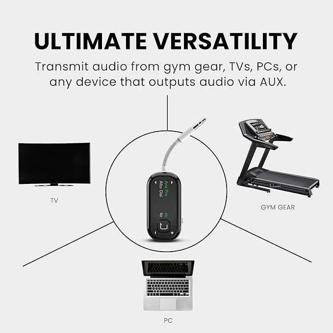 Avantree Voyager - Airplane Bluetooth Adapter for Headphones & AirPods, Bluetooth 5.4 with Latest Auracast & OLED Display, Qualcomm Chip, aptX Adaptive, Wireless Audio Transmitter for Travel & Flight