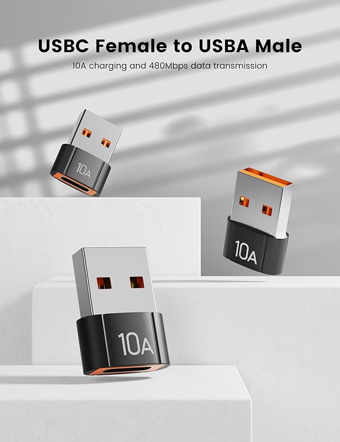 20Pack 200W USB C to USB Adapter, with Fast Charging & 480MB Data Transfer, USB C Converter for Apple Watch Ultra iWatch Series 8 7,iPhone 16 15 Plus Pro Max,Black