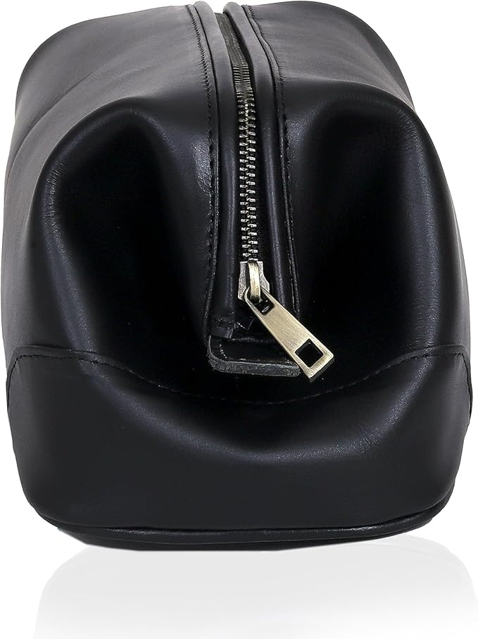 HLC Leather Toiletry Bag for Men Best Gift Premium Genuine Leather Dopp Kit Shaving Kit Organizer Travel Kit Pouch Bag for Men Large Size Black