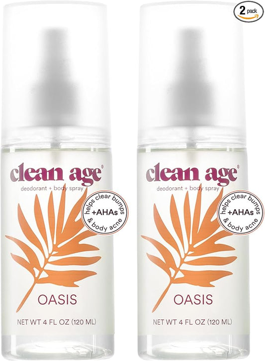 Aluminum Free Deodorant & Body Spray for Whole Body - Oasis 4oz (2 Pack) Clean Deodorant and Body Spray for Teen Boys and Girls - With AHA For Body Acne - Body Spray for Teens Formula