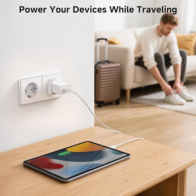 Cable Matters Type F Plug Adapter for Travel, US to EU Plug Adapter, Type E/F Power Converter for German/Austria/Slovakia/Bulgaria/France/Russia, CE & RoHS Certified