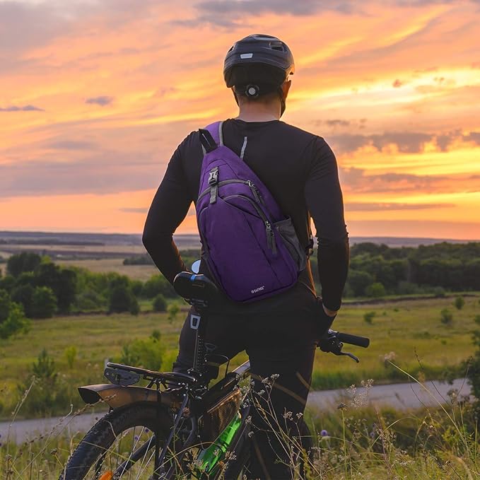 G4Free Sling Bag RFID Blocking Sling Backpack Crossbody Chest Bag Daypack for Hiking Travel(Purple)