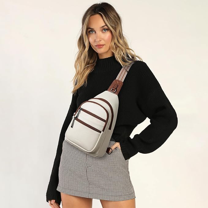 Sling Bag for Women Crossbody Bags Fanny Pack Sling Purse Backpack Vegan Leather Shoulder Bag Travel Anti Theft Beige