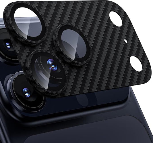 WSKEN for iPhone 17 Pro Camera Lens Protector, [Military Grade Shatterproof] [Strong Adhesion] Metal Aluminum Alloy Tempered Glass Camera Screen Protector, Carbon Fiber Texture