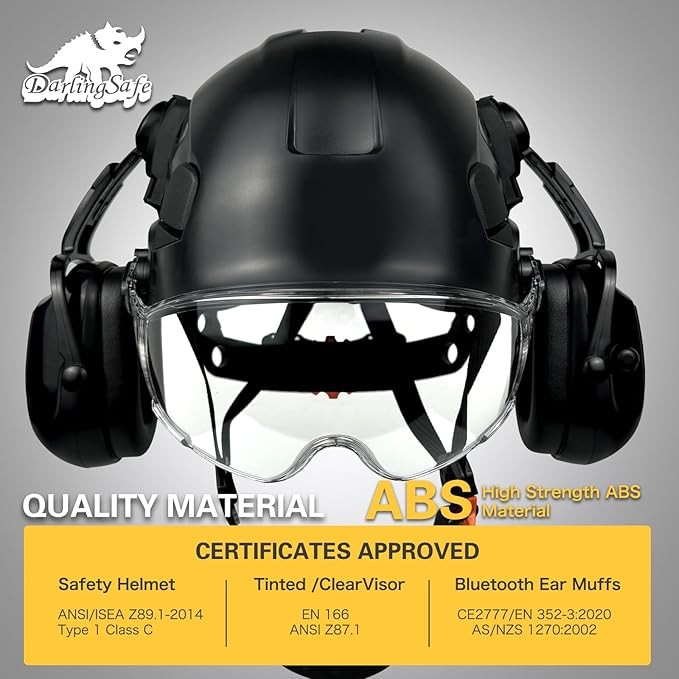 Hard Hats with Visor Bluetooth Ear Muffs Safety Helmet with Visors Mounted Safety Ear muff Hardhats Vented ANSI Z89.1 OSHA
