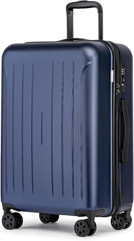 KYME Suitcase Hardshell With Double Spinner Wheels, PC+ABS TSA Lock Travel Luggage (Navy Blue, 24" Checked)