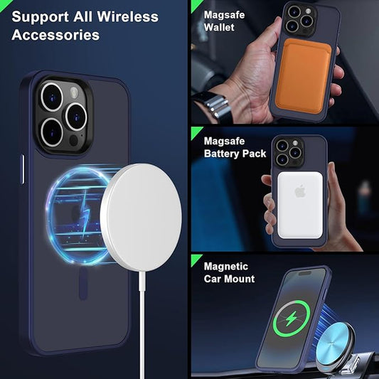 MOCCA Strong Magnetic for iPhone 14 Pro Max Case [Compatible with Magsafe] [10FT Military Grade Protective] Translucent Matte Slim Shockproof Case for iPhone 14 Pro Max 6.7"- Deep Blue