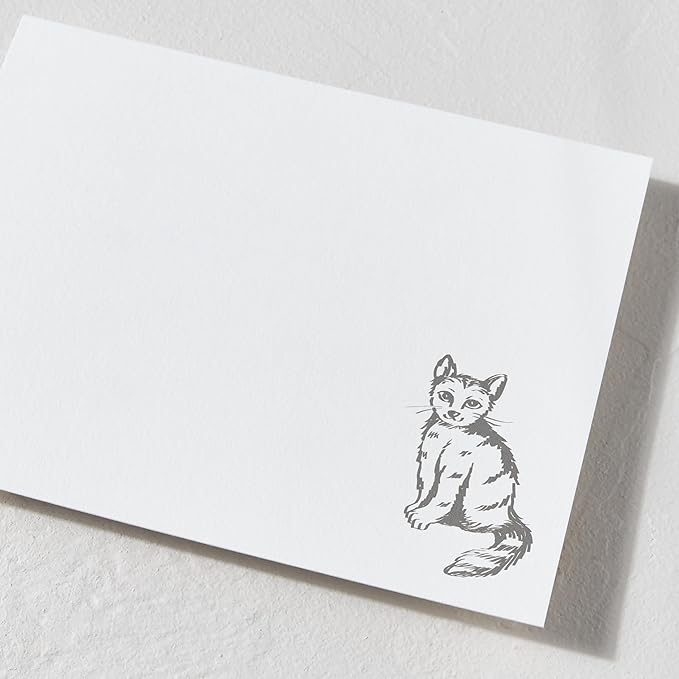 Minted Furry Friend Stationery Set, Set of 10, Flat Note Cards & Envelopes for Invitiations and Handwritten Thank You Messages, Black & White Cat, Gifts for Men & Women, Pet Lovers, Luxurious Paper