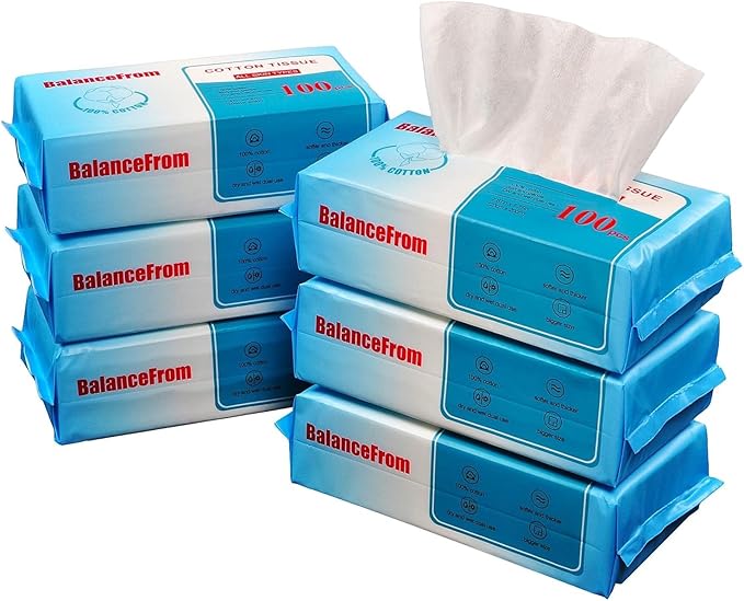 Multi-Purpose 100% Unscented Cotton Tissue Soft Dry Facial Cotton Wipes for Sensitive Skin, White (Pack of 6)