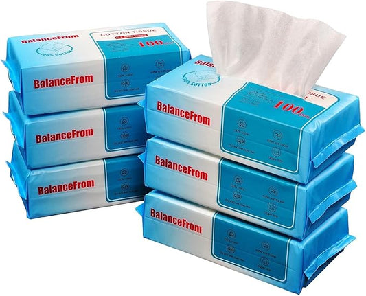 Multi-Purpose 100% Unscented Cotton Tissue Soft Dry Facial Cotton Wipes for Sensitive Skin, White (Pack of 6)