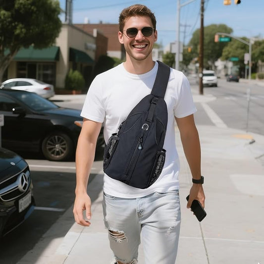 LEDAOU Crossbody Sling Bag for Men Anti-Theft Sling Backpack Cross Body Shoulder Chest Bag Fanny Pack Travel Hiking (Black)