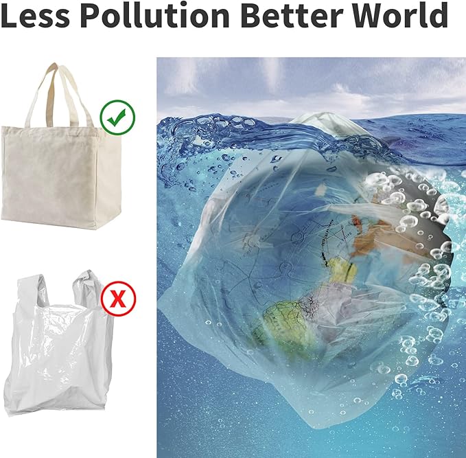 3 Pack Canvas Shopping Bags for Groceries, Holds 60 lbs Heavy Duty Reusable Canvas Grocery Bag, 8.3 gal Multi-Purpose Washable Canvas Grocery Bags Reusable Shopping Bags with 5 Pockets, Off white